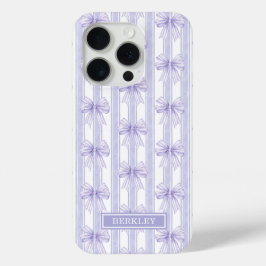Paarse Coquette Strikken op Strepen Monogram iPhone 15 Pro Case