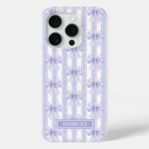 Paarse Coquette Strikken op Strepen Monogram iPhone 15 Pro Case