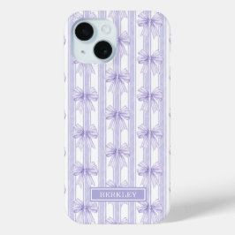 Paarse Coquette Strikken op Strepen Monogram iPhone 15 Case