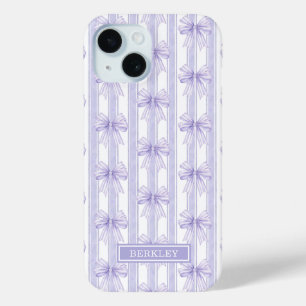 Paarse Coquette Strikken op Strepen Monogram iPhone 15 Case
