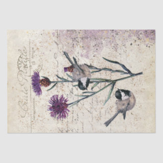Paarse Cornflower Chickadee Bird Script Tissuepapier