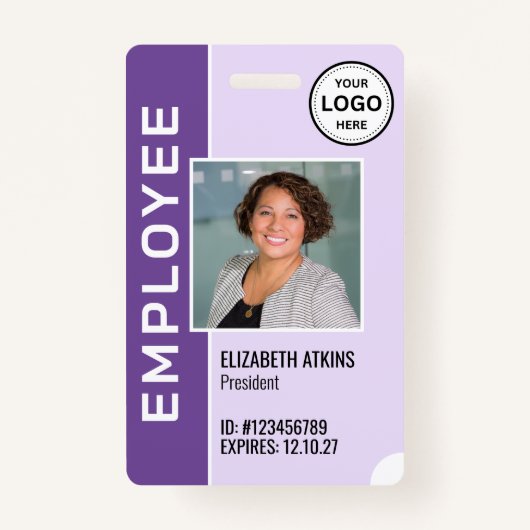 Paarse Corporate Logo Medewerker Foto Badge (Voorkant)
