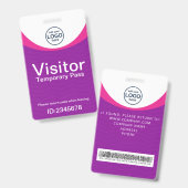 Paarse Corporate Visitor Pass ID Barcode Badge (Voor- en achterkant)