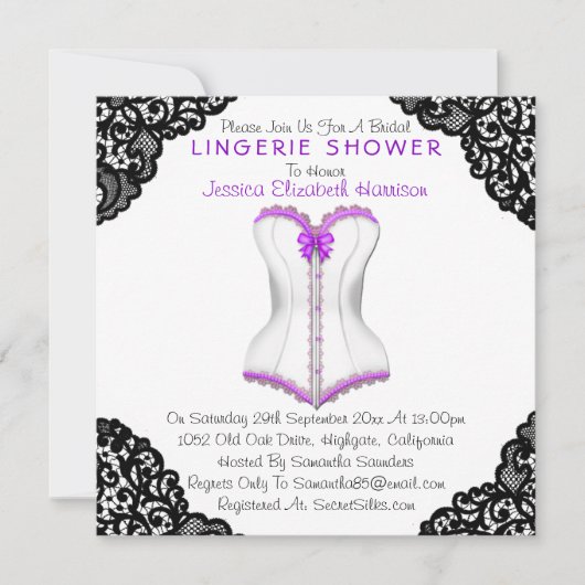 Paarse corset en zwarte leace-lade kaart (Voorkant)