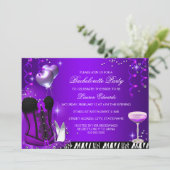 Paarse Corset Zebra Bachelorette Party nodigt uit Kaart (Staand voorkant)