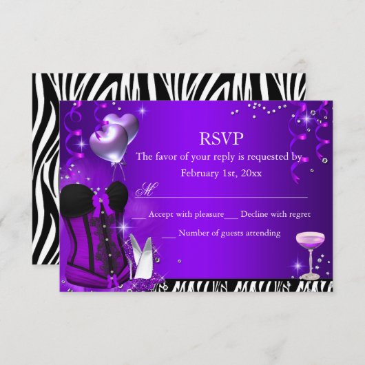 Paarse Corset & Zebra Bachelorette RSVP (Voorkant / Achterkant)
