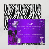 Paarse Corset & Zebra Bachelorette RSVP Kaartje (Voorkant / Achterkant)