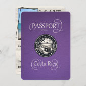 Paarse Costa Ricaanse paspoort Save The Date (Voorkant / Achterkant)