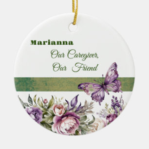 Paarse Cottage Bloemen Zorgverlener Rond Ornament