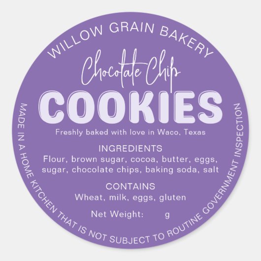 Paarse Cottage Cookie Ingredientenlijst Sticker (Voorkant)