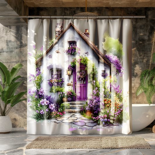 Paarse Cottage Tuin Douchegordijn