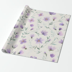 Paarse Cottagecore Wilde Bloemen Botanische Print Cadeaupapier