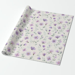 Paarse Cottagecore Wilde Bloemen Botanische Print Cadeaupapier