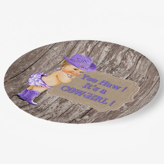 Paarse Cowgirl Baby shower Papieren Bordje (Gekanteld)