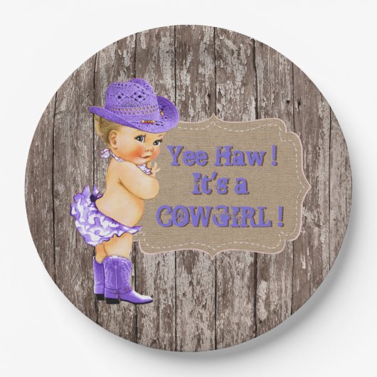 Paarse Cowgirl Baby shower Papieren Bordje (Voorkant)