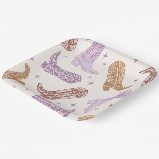 Paarse Cowgirl Boot Party Borden Papieren Bordje (Gebogen)