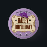Paarse Cowgirl Button<br><div class="desc">Paarse Cowgirl Birthday Button. Deze leuke verjaardagsknop is ontworpen met een leuke,  landelijke westerne stijl. Creëer met een paarse bandana achtergrond met een paars cowgirl pet.</div>