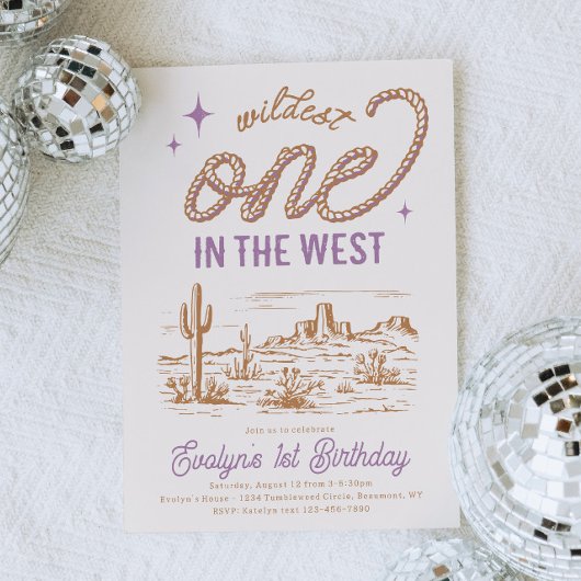 Paarse Cowgirl eerste verjaardag Kaart