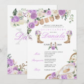 Paarse Cowgirl Laarzen & Touwen Mariachi Quinceañe Kaart (Voorkant / Achterkant)