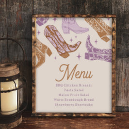Paarse Cowgirl Party Menu Sign