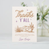 Paarse Cowgirl verjaardagsfeest bedankkaart (Staand voorkant)