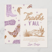 Paarse Cowgirl verjaardagsfeest bedankkaart (Voorkant / Achterkant)