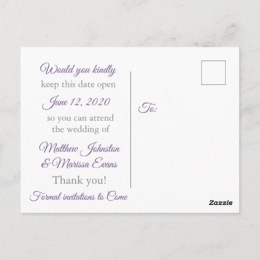 Paarse Crackle Persoonlijk sparen het Briefkaart v (Achterkant)