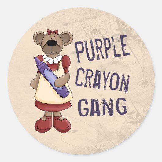 Paarse Crayon Gang Ronde Sticker (Voorkant)