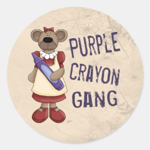 Paarse Crayon Gang Ronde Sticker