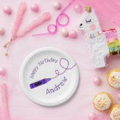 Paarse Crayon, gepersonaliseerd Papieren Bordje (Feest)
