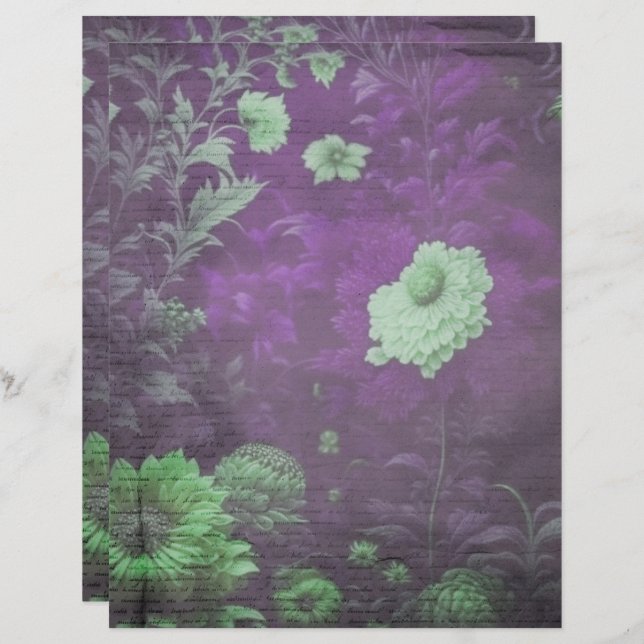  Paarse & Cream Bloemen Scrapbook Papier (Voorkant / Achterkant)