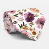 Paarse Cream Blush Pink Waterverf Floral Stropdas (Opgerold)