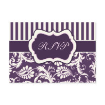 Paarse, Cream, en Roze Streep Damast Reply Kaart