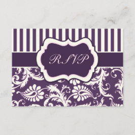 Paarse, Cream, en Roze Streep Damast Reply Kaart