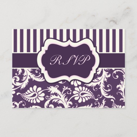 Paarse, Cream, en Roze Streep Damast Reply Kaart (Voorkant)