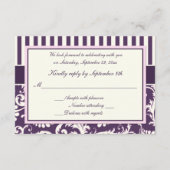 Paarse, Cream, en Roze Streep Damast Reply Kaart (Achterkant)