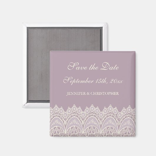 Paarse Cream Lace Save the Date Magnet (Voorkant / Achterkant)