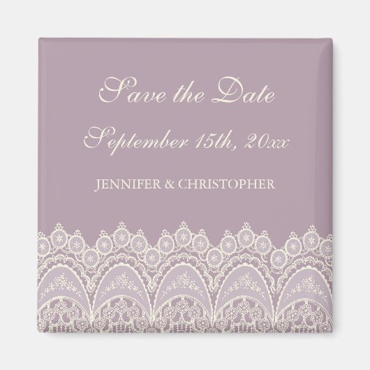 Paarse Cream Lace Save the Date Magnet (Voorkant)
