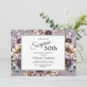 Paarse Cream Taupe Bloemen Verrassing 50ste Verjaa Kaart (Staand voorkant)