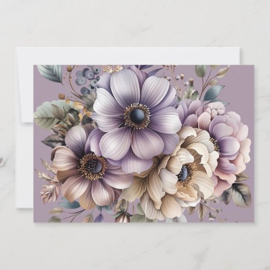 Paarse Cream Taupe Bloemen Verrassing 50ste Verjaa Kaart (Achterkant)