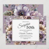 Paarse Cream Taupe Bloemen Verrassing 50ste Verjaa Kaart (Voorkant / Achterkant)