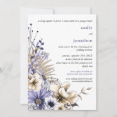 Paarse Cream Waterverf Bloemen Virtual Wedding Kaart (Voorkant)