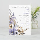 Paarse Cream Waterverf Bloemen Virtual Wedding Kaart (Staand voorkant)