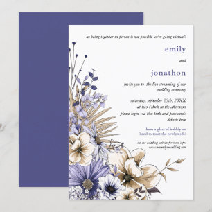 Paarse Cream Waterverf Bloemen Virtual Wedding Kaart