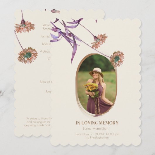  Paarse Crème Bloemen Foto Begrafenisprogramma Kaart (Voorkant / Achterkant)