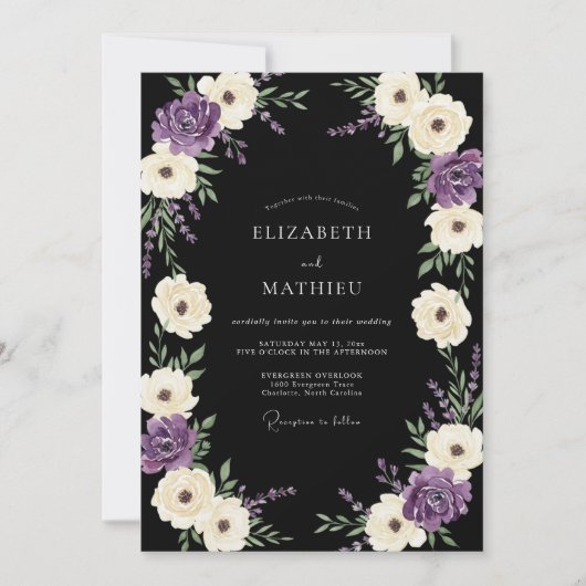 Paarse Crème Botanische Whimsy Bruiloft Kaart (Voorkant)