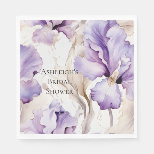 Paarse Crème Iris Floral Vrijgezellenfeest Servet (Voorkant)