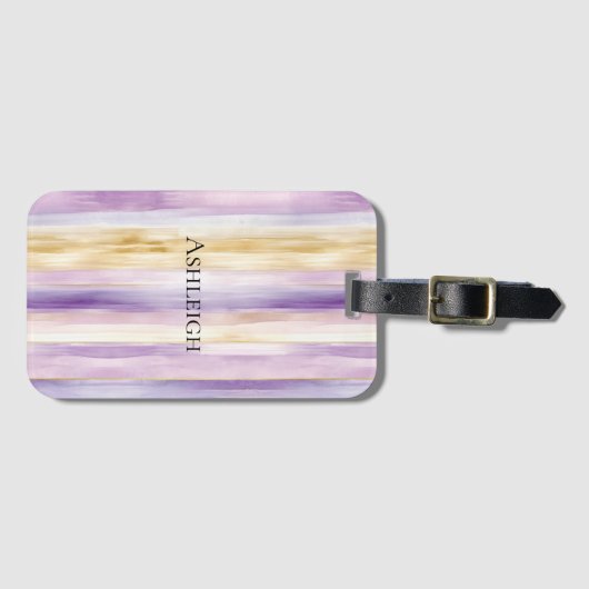 Paarse Crème Iris Strepen   Bagagelabel (Voorkant (horizontaal))