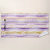 Paarse Crème Iris Strepen Strandlaken (Voorkant)