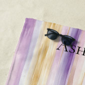 Paarse Crème Iris Strepen Strandlaken (In situ)